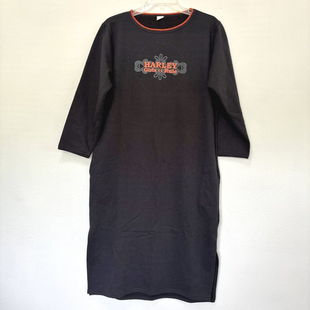 Harley Davidson Womens Fleece Sleep Shirt Long XL Biker Rockabilly Moto